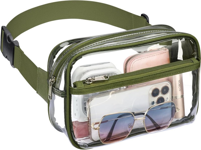Veckle Clear Fanny Pack - Plus Size Only 35" - 51" Stadium Approved Clear Belt Bag for Women Transparent Waist Bag Crossbody for Sports Events, Concerts, Green - Image 1